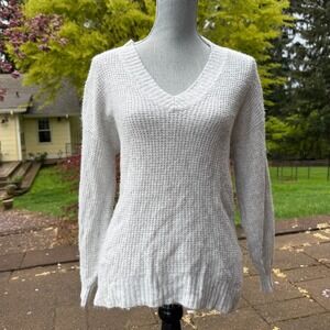 American Eagle Women XS Gray V-Neck Waffle Knit Oversized Sweater 09/20 9126